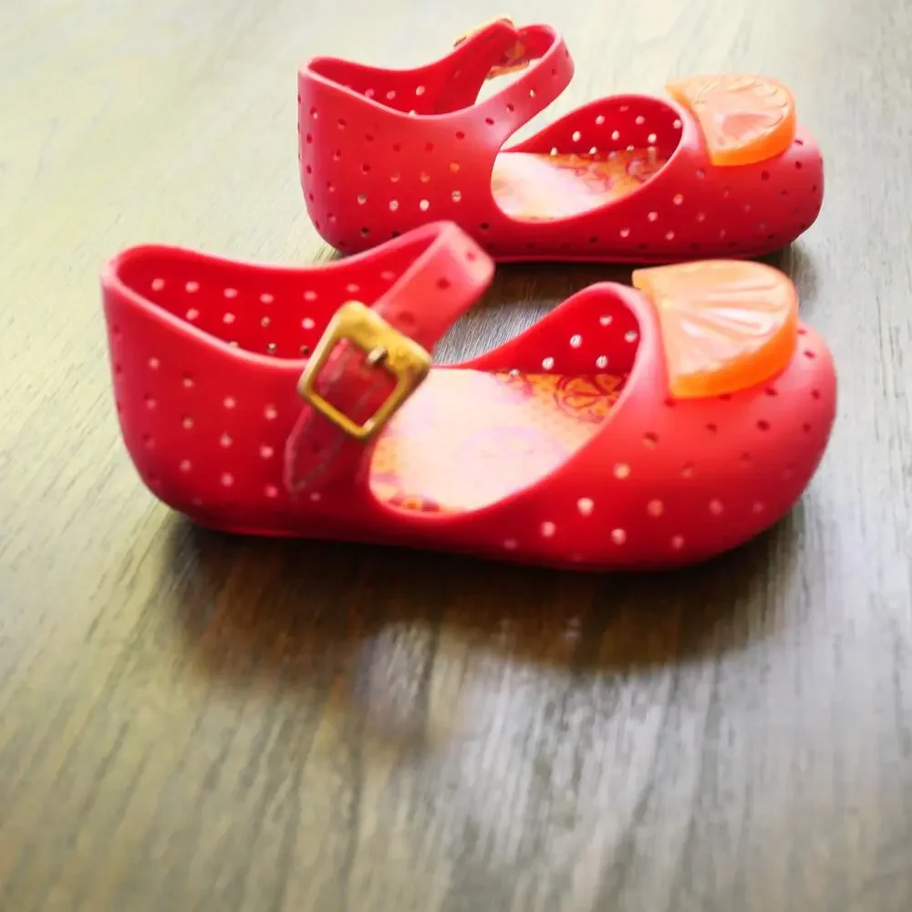 Mini Melissa Furadinha Pop Fruit Mary Janes Shoes Toddler Girls 6 Pink Orange